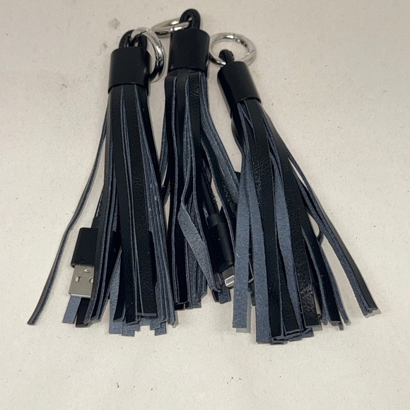 (3 PACK) Black Leather Tassel Keychain iPhone iPad Lightning USB Cable - Picture 2 of 7